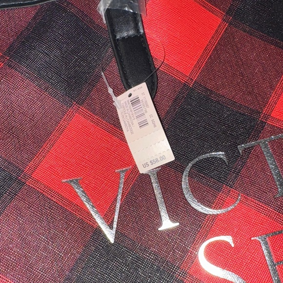 Victoria's Secret Red and Black Plaid Christmas Tote Bag - Picture 2 of 5